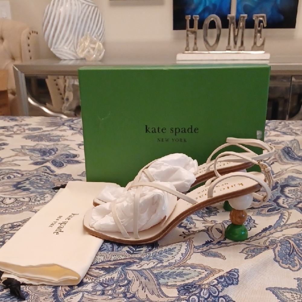 New Kate Spade Charmer Nappa Leather Cream Women's Sandals W/Funky Bubble Heels